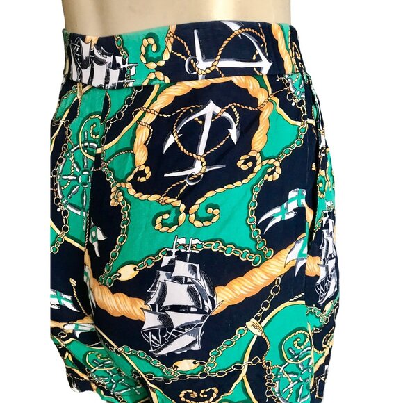 Vintage high rise shorts size XS 1990s women fashion nautical print in Green gol - Picture 8 of 9